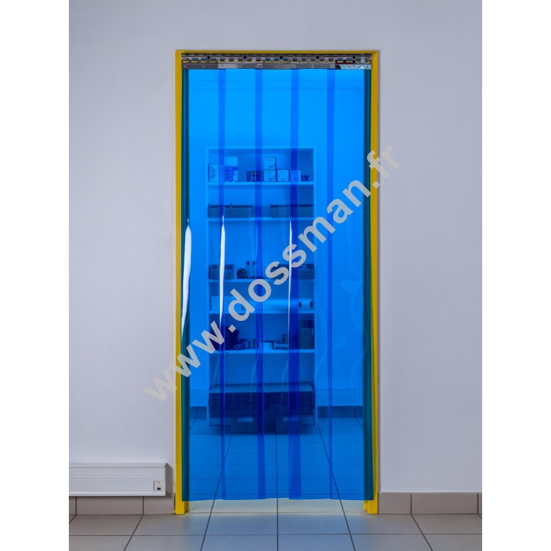 Rideau à lanière PVC - 200x2 mm - Isolation faible 36 mm (36 %) - Transparent Bleu - Porte à lamelles TRAFFIC SYSTEM