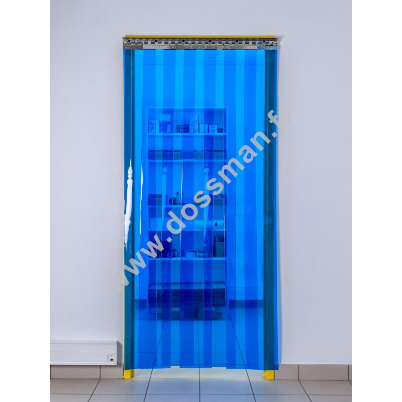 Rideau à lanière PVC - 200x2 mm - Isolation forte 77 mm (77 %) - Transparent Bleu - Porte à lamelles TRAFFIC SYSTEM