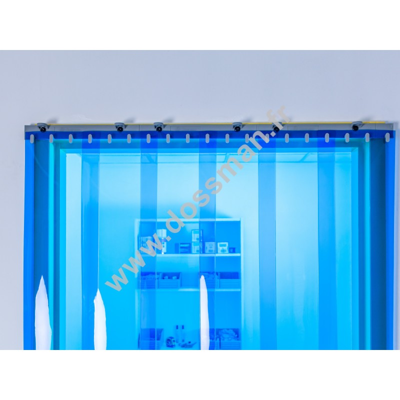 Rideau à lanière PVC - 200x2 mm - Isolation faible 50 mm (50 %) - Transparent Bleu - Porte à lamelles QUICK SYSTEM