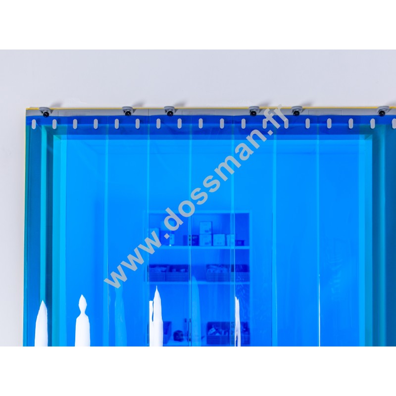 Rideau à lanière PVC - 200x2 mm - Isolation forte 100 mm (100 %) - Transparent Bleu - Porte à lamelles QUICK SYSTEM Rideau à lanière PVC - 200x2 mm - Isolation forte 100 mm (100 %) - Transparent Bleu - Porte à lamelles QUICK SYSTEM