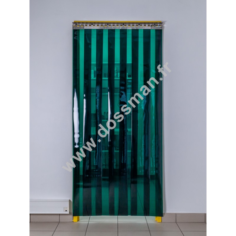 Rideau à lanière PVC - 200x2 mm - Isolation forte 77 mm (77 %) - Transparent Vert - Porte à lamelles TRAFFIC SYSTEM