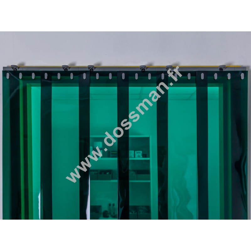 Rideau à lanière PVC - 200x2 mm - Isolation faible 50 mm (50 %) - Transparent Vert - Porte à lamelles QUICK SYSTEM Rideau à lanière PVC - 200x2 mm - Isolation faible 50 mm (50 %) - Transparent Vert - Porte à lamelles QUICK SYSTEM