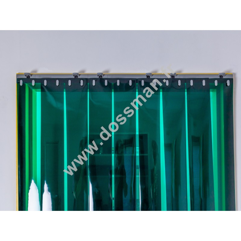 Rideau à lanière PVC - 200x2 mm - Isolation forte 100 mm (100 %) - Transparent Vert - Porte à lamelles QUICK SYSTEM Rideau à lanière PVC - 200x2 mm - Isolation forte 100 mm (100 %) - Transparent Vert - Porte à lamelles QUICK SYSTEM