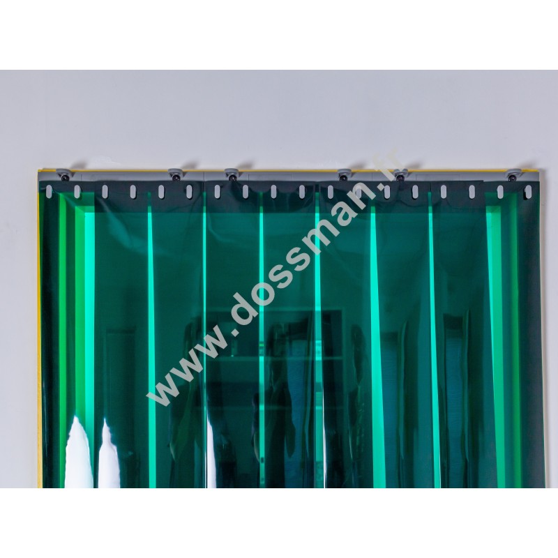 Rideau à lanière PVC - 200x2 mm - Isolation forte 100 mm (100 %) - Transparent Vert - Porte à lamelles QUICK SYSTEM