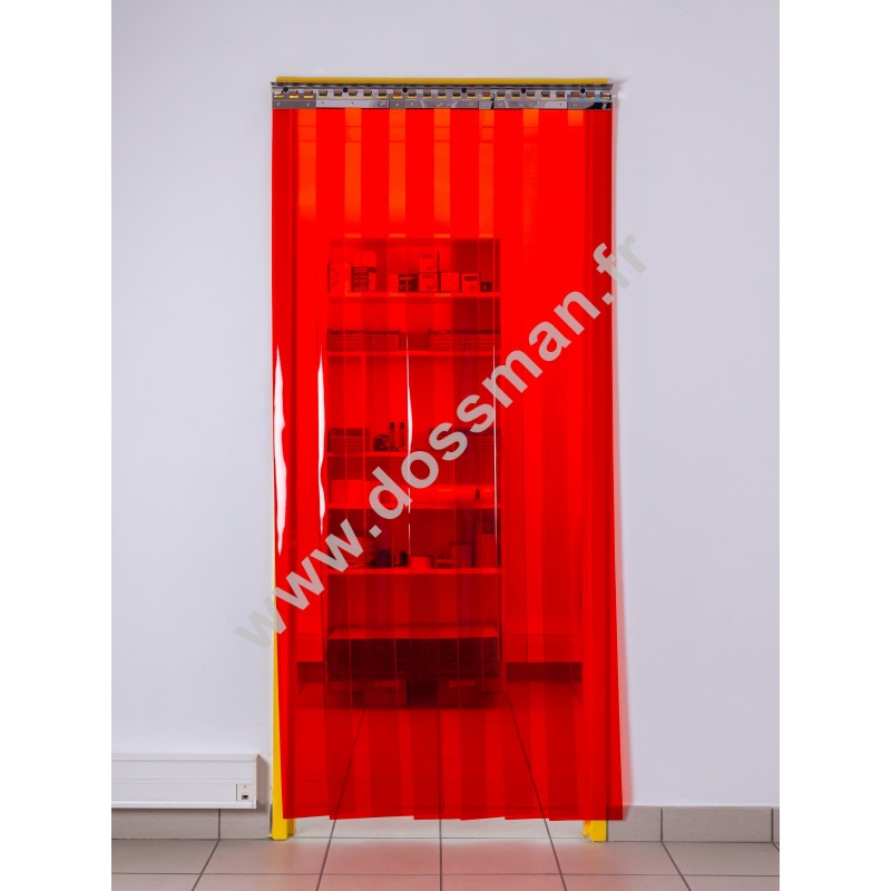 Rideau à lanière PVC - 200x2 mm - Isolation forte 77 mm (77 %) - Transparent Rouge - Porte à lamelles TRAFFIC SYSTEM