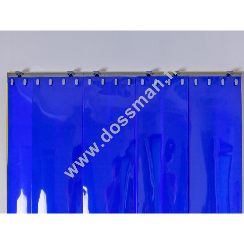 Rideau à lanière PVC - 200x2 mm - Isolation forte 100 mm (100 %) - Opaque Bleu - Porte à lamelles QUICK SYSTEM