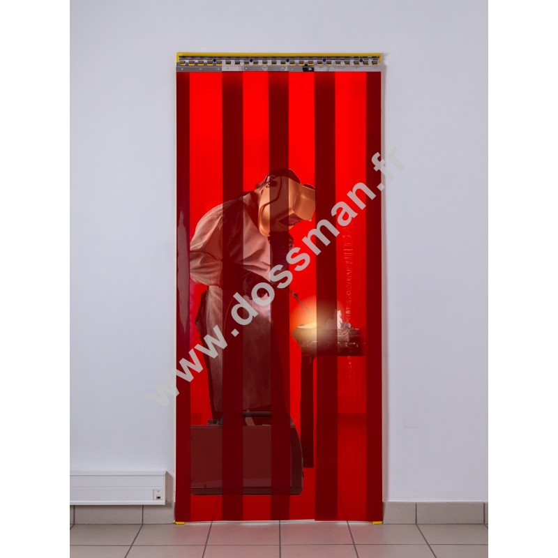 Rideau à lanière PVC - 300x2 mm - Isolation moyenne 95 mm (63 %) - Soudure Rouge - Porte à lamelles TRAFFIC SYSTEM