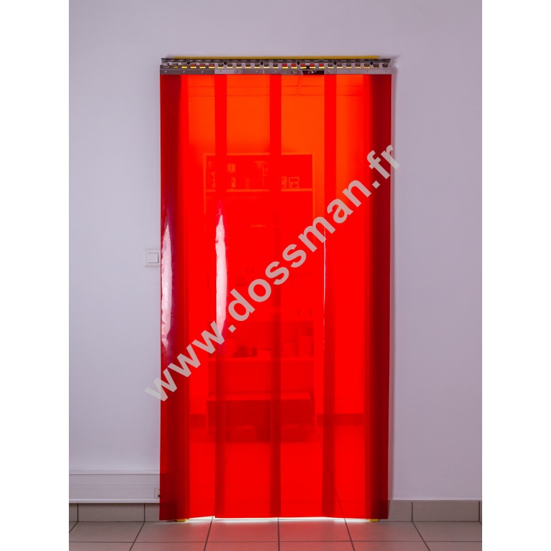 Rideau à lanière PVC - 300x3 mm - Isolation faible 54 mm (36 %) - Transparent Rouge - Porte à lamelles TRAFFIC SYSTEM