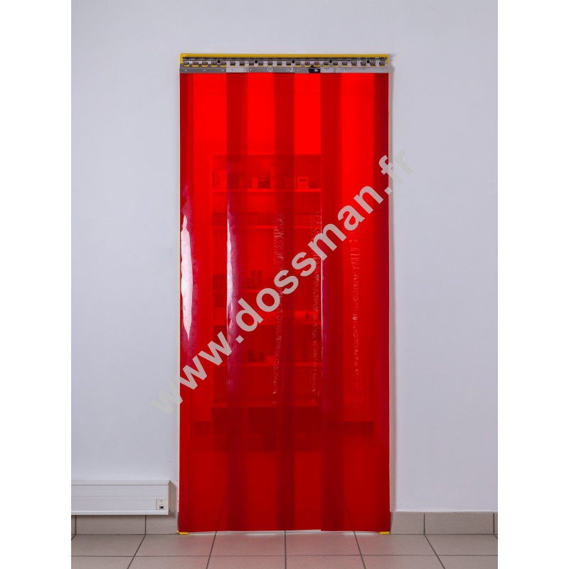 Rideau à lanière PVC - 300x3 mm - Isolation moyenne 95 mm (63 %) - Transparent Rouge - Porte à lamelles TRAFFIC SYSTEM
