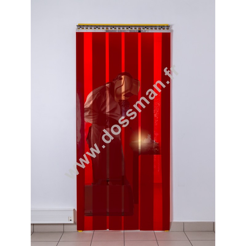 Rideau à lanière PVC - 300x3 mm - Isolation forte 136 mm (91 %) - Soudure Rouge - Porte à lamelles TRAFFIC SYSTEM